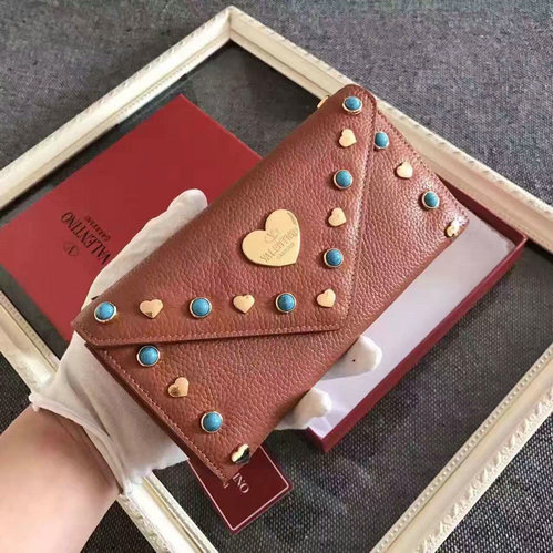 2016 New Valentino Heart Studded Continental Wallet for Women
