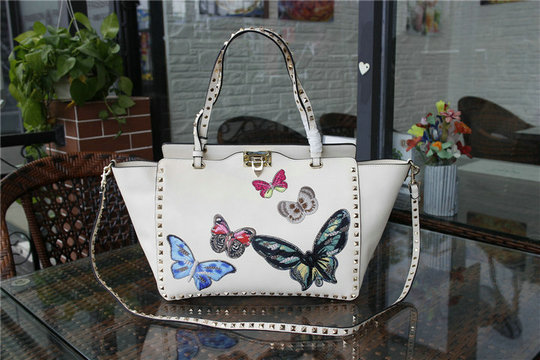 2016 A/W Valentino Rockstud Tote Bag White with multicoloured butterfly embroidery