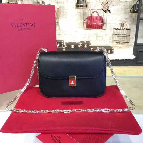 2017 S/S Valentino Chain Cross Body Bag in Black Calfskin Leather