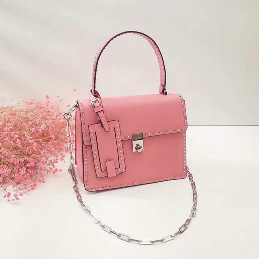 2017 F/W Valentino Small Stud Stitching Single Handle Bag in Pink Leather