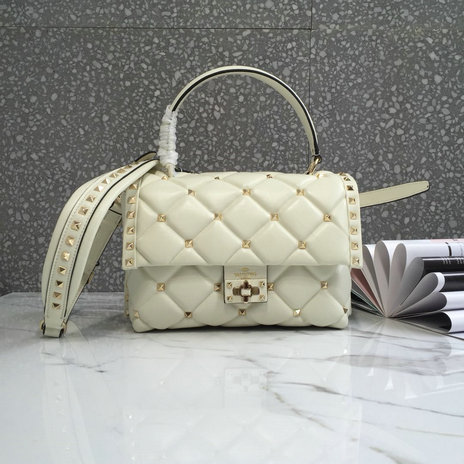 2018 S/S Valentino Candystud Single Handle Bag in white lambskin leather