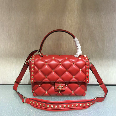 2018 S/S Valentino Candystud Single Handle Bag in Red lambskin leather