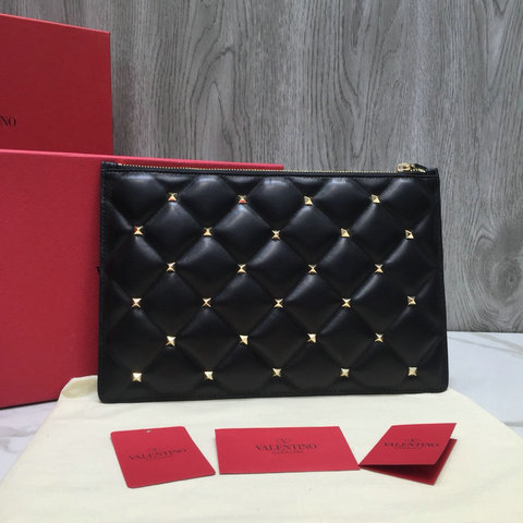 2018 New Valentino Candystud Clutch Pouch Bag in Black Leather