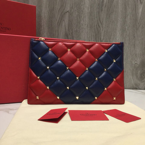 2018 New Valentino Candystud Clutch Pouch Bag in Red/Blue Leather