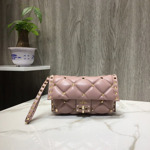 2018 Fall/Winter Valentino Candystud Clutch Bag in Nude Pink Quilted Leather