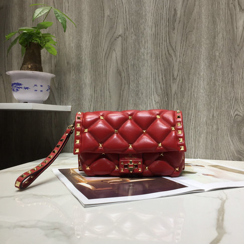 2018 Fall/Winter Valentino Candystud Clutch Bag in Red Quilted Leather