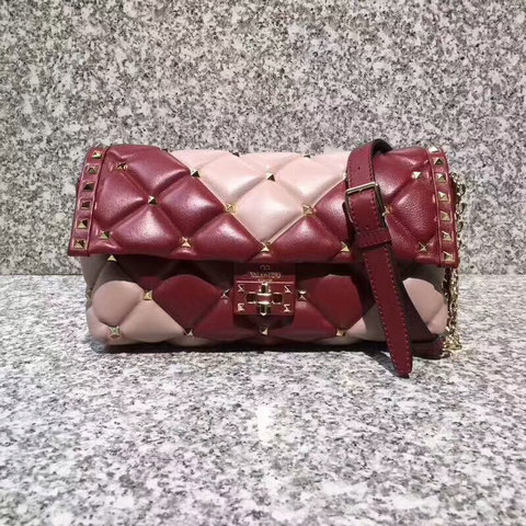 2018 S/S Valentino Candystud Shoulder Bag in pink/burgundy soft lambskin leather