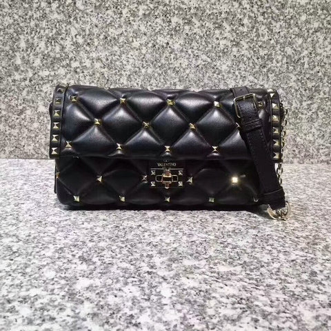 2018 S/S Valentino Candystud Shoulder Bag in black soft lambskin leather