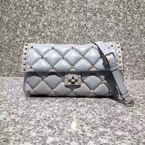 2018 S/S Valentino Candystud Shoulder Bag in grey soft lambskin leather