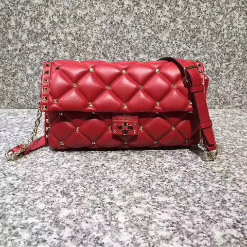 2018 S/S Valentino Candystud Shoulder Bag in red soft lambskin leather