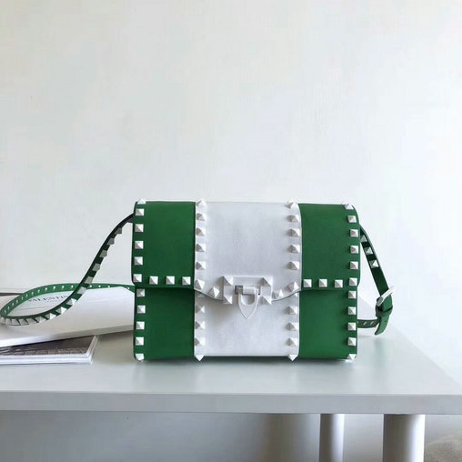 2018 S/S Valentino Free Rockstud Small Shoulder Bag in Green+White Leather