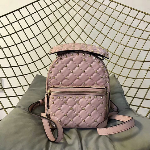 2018 S/S Valentino Rockstud Spike Mini Backpack in Pink Lambskin Leather - Click Image to Close