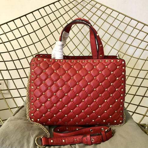 2018 S/S Valentino Rockstud Spike Tote Bag in Red Lambskin Leather