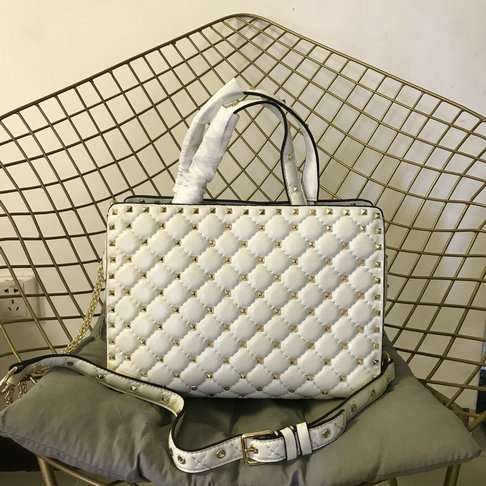 2018 S/S Valentino Rockstud Spike Tote Bag in White Lambskin Leather