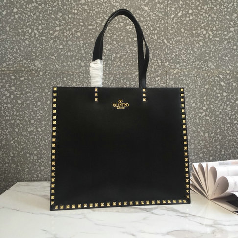 2018 Spring/Summer Valentino Shopping Tote Bag in black calf leather