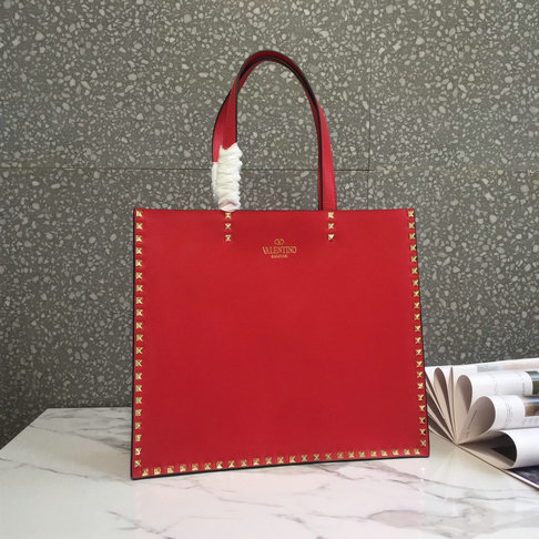 2018 Spring/Summer Valentino Shopping Tote Bag in red calf leather
