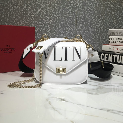 2018 Valentino VLTN Small Shoulder Strap Saddle Bag in White Calfskin Leather - Click Image to Close