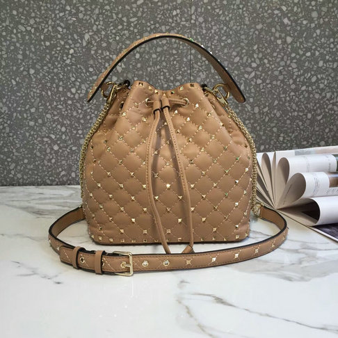 2018 S/S Valentino Rockstud Spike Medium Bucket Bag in soft lambskin leather