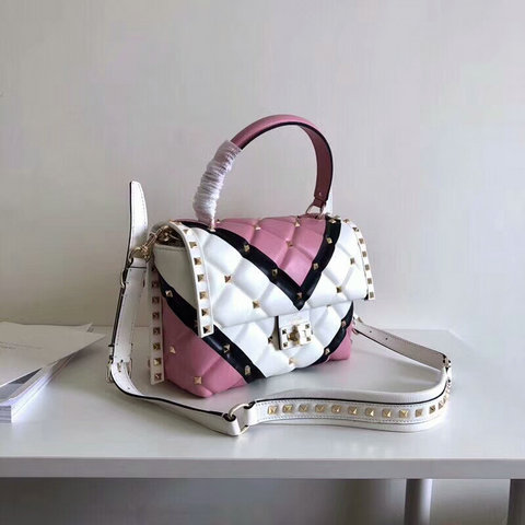 2018 S/S Valentino Candystud Tricolor Top Handle Bag in lambskin leather