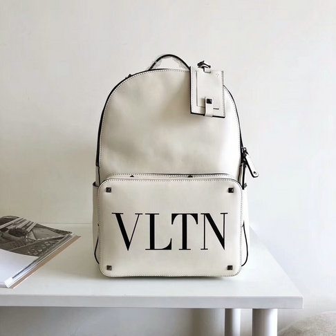 2018 New Valentino Rockstud VLTN Print Mini Backpack in White - Click Image to Close