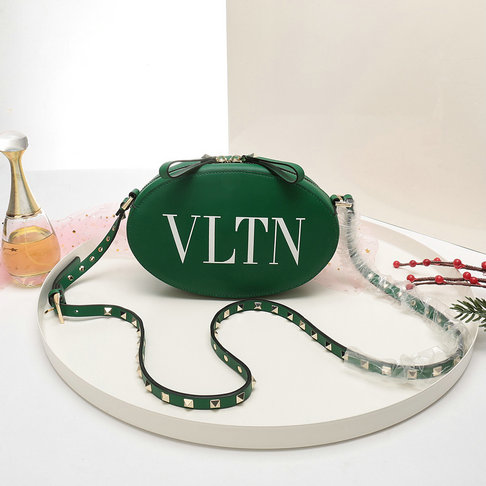 2018 New Valentino Rockstud Round Crossbody Bag in VLTN Print Calf Leather - Click Image to Close