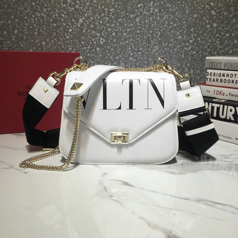 2018 Valentino VLTN Shoulder Strap Saddle Bag in White Calfskin Leather
