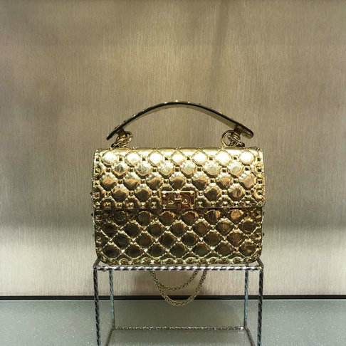 2018 S/S Valentino Garavani Rockstud Spike Medium Bag in Gold Crackle Lambskin Leather