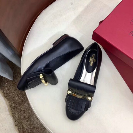 2019 Valentino Fringe Moccasin in Black Leather