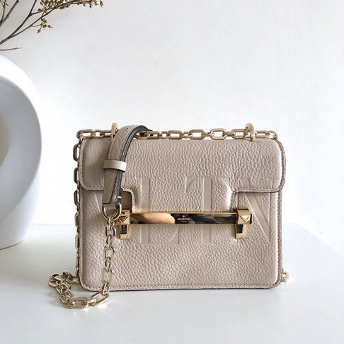 2019 Valentino Small VLTN Uptown Shoulder Bag in Ivory Grainy Leather