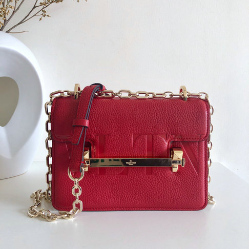 2019 Valentino Small VLTN Uptown Shoulder Bag in Red Grainy Leather