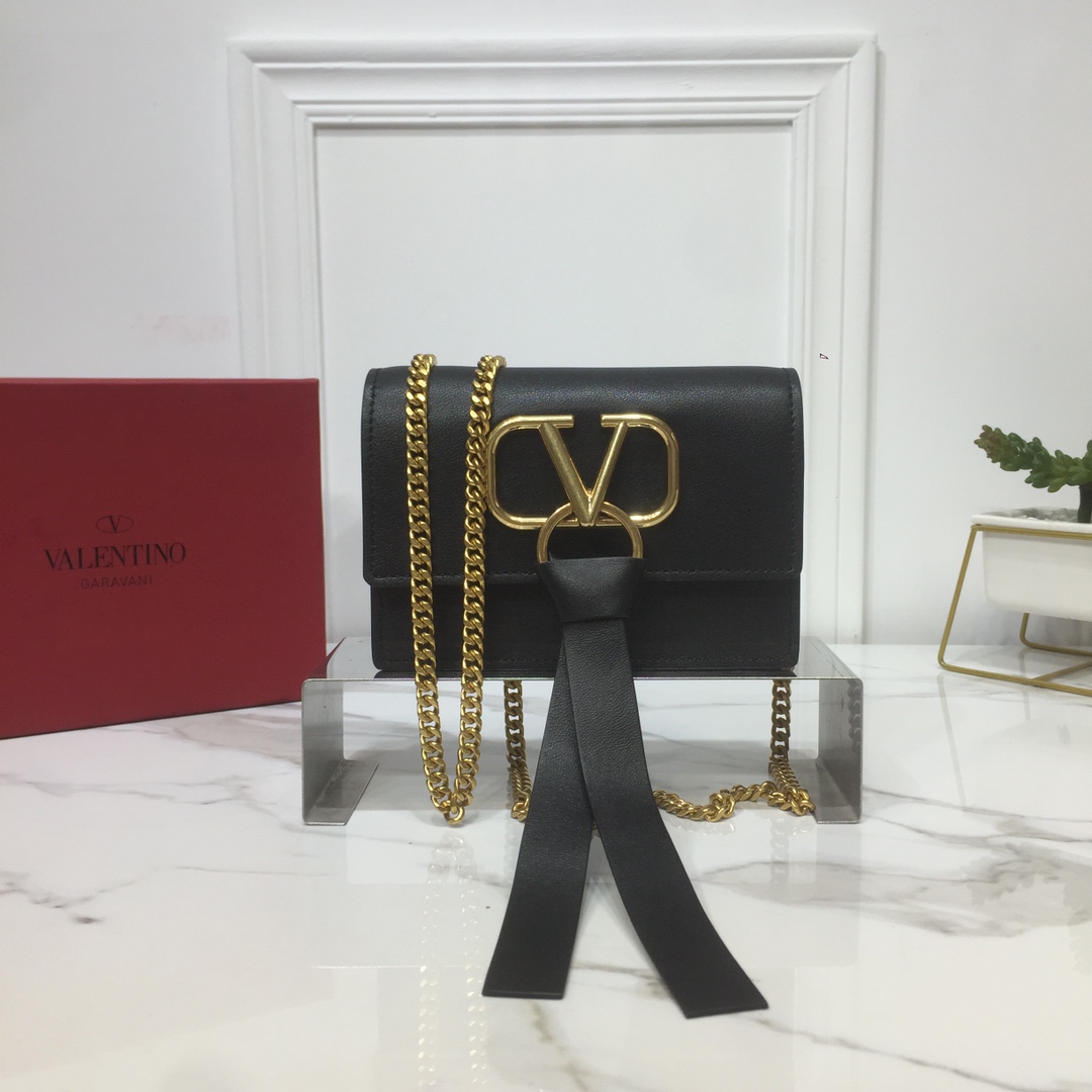 2019 Valentino Mini Vring Chain Bag in Black Leather