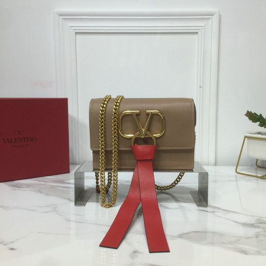 2019 Valentino Mini Vring Chain Bag in Brown Leather