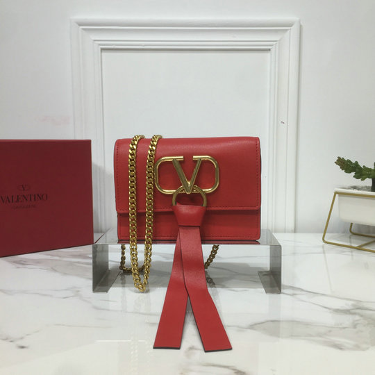 2019 Valentino Mini Vring Chain Bag in Red Leather