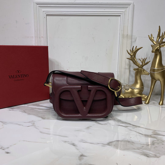 2020 Valentino Supervee Small Shoulder Bag in Burgundy Leather