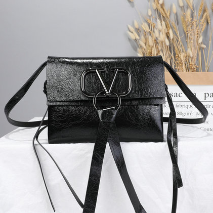 2019 Valentino Small Vring Crossbody Bag in crackle leather