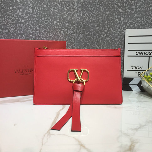 2019 Valentino VLOGO Pouch in Red Calfskin Leather
