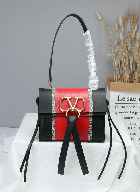 2019 Valentino Small VRING Shoulder Bag with Inlaid Stripes