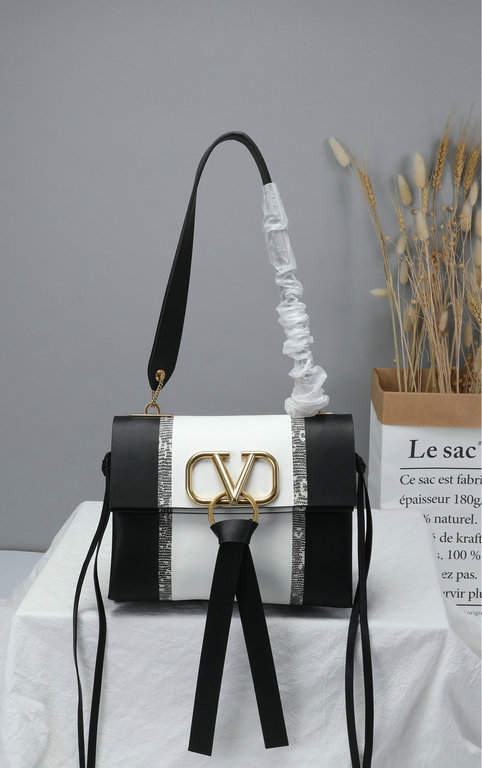 2019 Valentino Small VRING Shoulder Bag with Inlaid Stripes - Click Image to Close