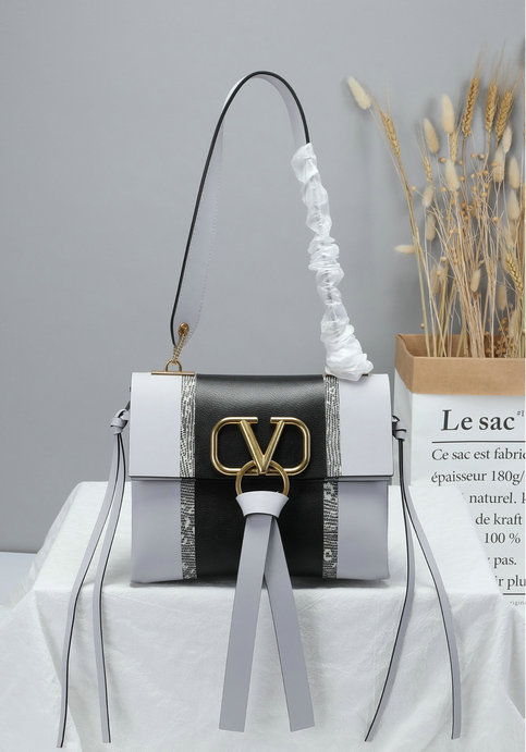 2019 Valentino Small VRING Shoulder Bag with Inlaid Stripes