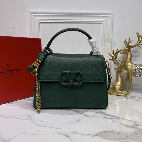 2019 Valentino Small Vsling Handbag in Dark Green Grainy Calfskin Leather