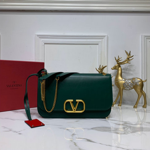 2019 Valentino VLOCK Brushed Calfskin Shoulder Bag in Green