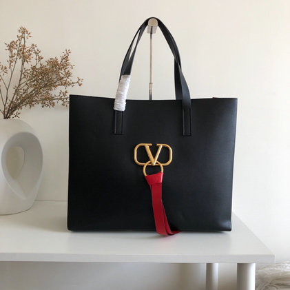 2019 Valentino Large E/W Vring Shopping Tote in Black