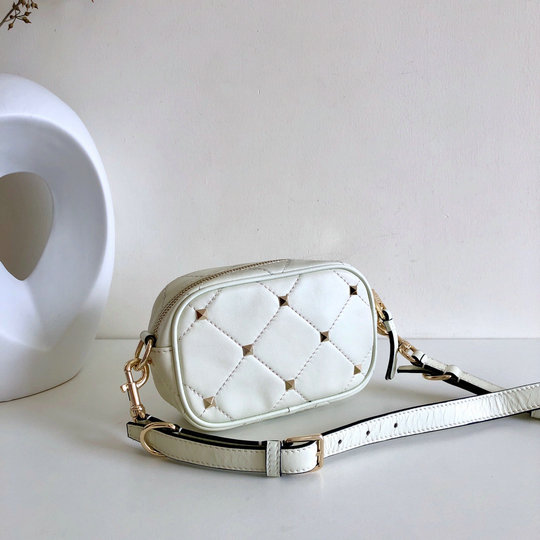 2020 Valentino Boomstud Small Crossbody Bag in White Quilted Leather