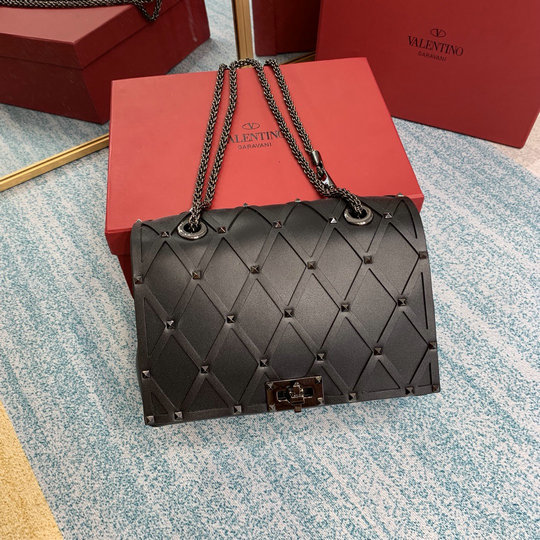 2020 Valentino Beehive Small Chain Shoulder Bag in Black Leather