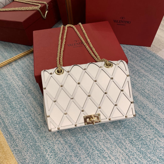 2020 Valentino Beehive Small Chain Shoulder Bag in Light Ivory Leather
