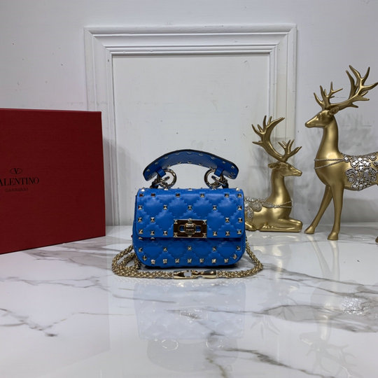 2020 Valentino Micro Rockstud Spike Fluo Calfskin Leather Bag in Neon Blue