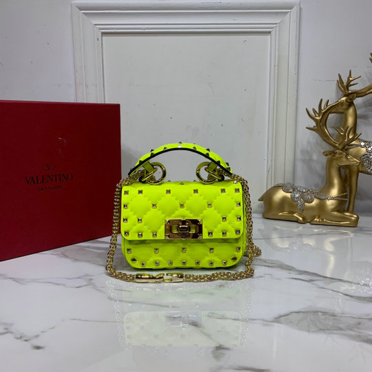2020 Valentino Micro Rockstud Spike Fluo Calfskin Leather Bag in Lime