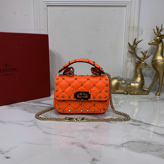 2020 Valentino Micro Rockstud Spike Fluo Calfskin Leather Bag in Florescent Orange