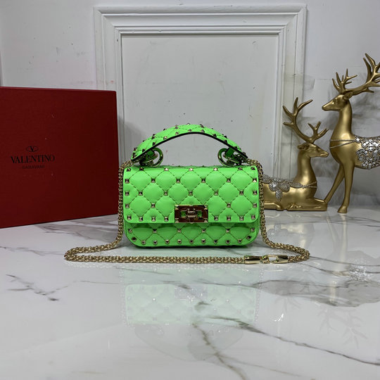 2020 Valentino Mini Rockstud Spike Fluo Calfskin Leather Bag in Fluorescent Green