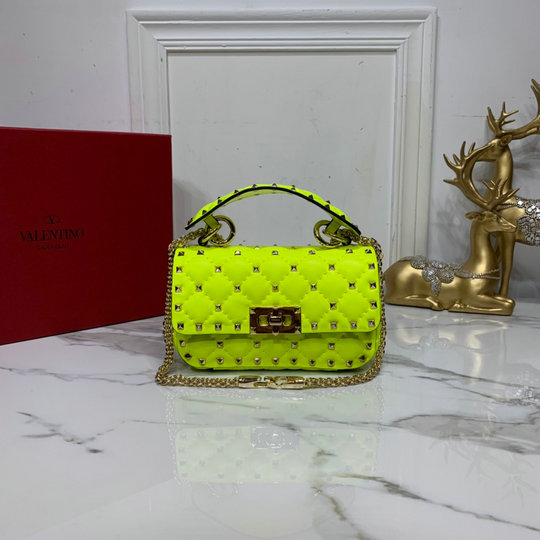 2020 Valentino Mini Rockstud Spike Fluo Calfskin Leather Bag in Lime - Click Image to Close